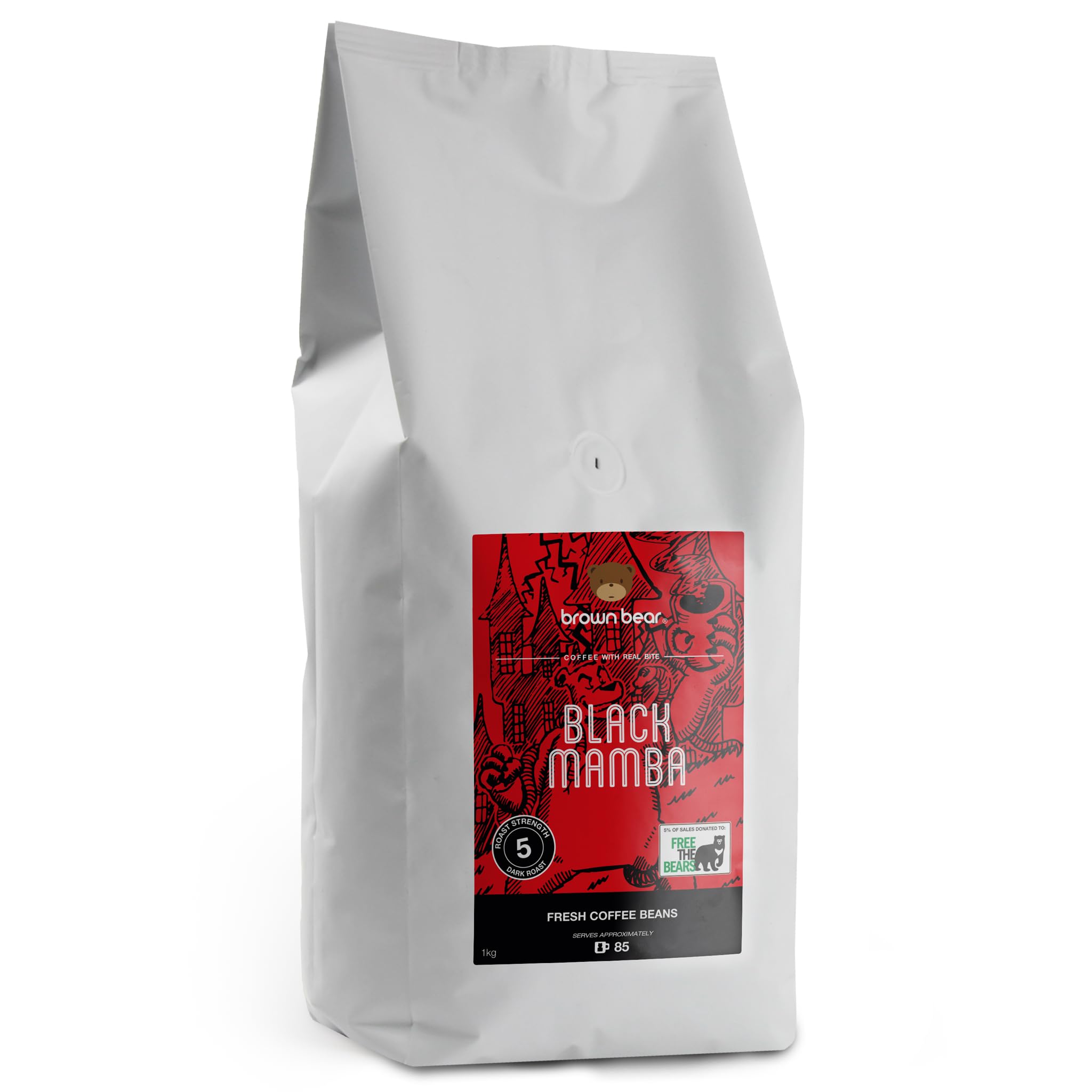 Brown Bear Black Mamba High Caffeine Strong Robusta Coffee Beans – 1kg