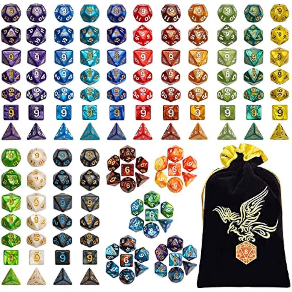 Polyhedral DND Dice Set - 20 Sets of 7 for RPG and MTG