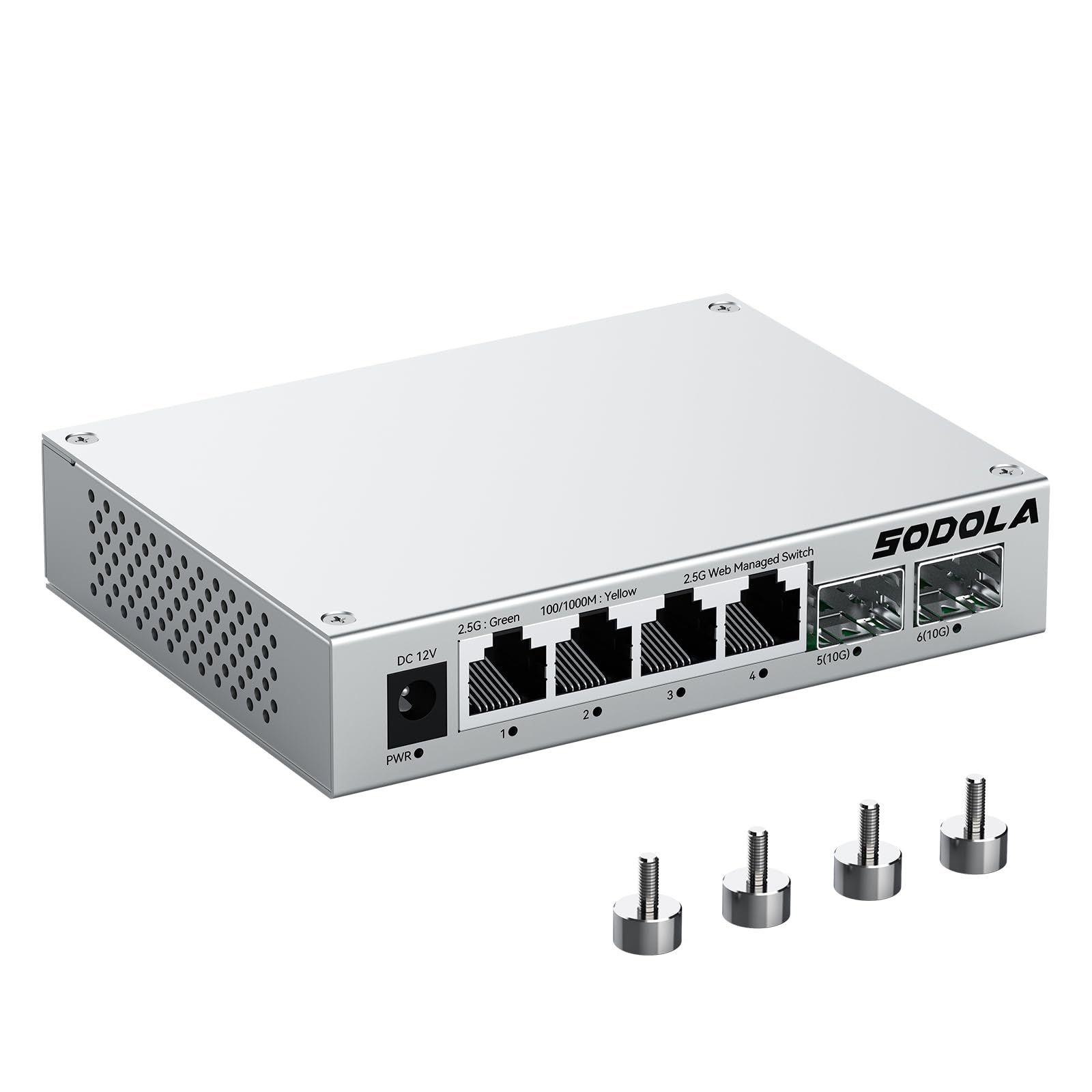 SODOLA 6 Port 2.5Gb Managed Switch | 4 x 2.5G & 2 x 10G SFP+ | Aluminum