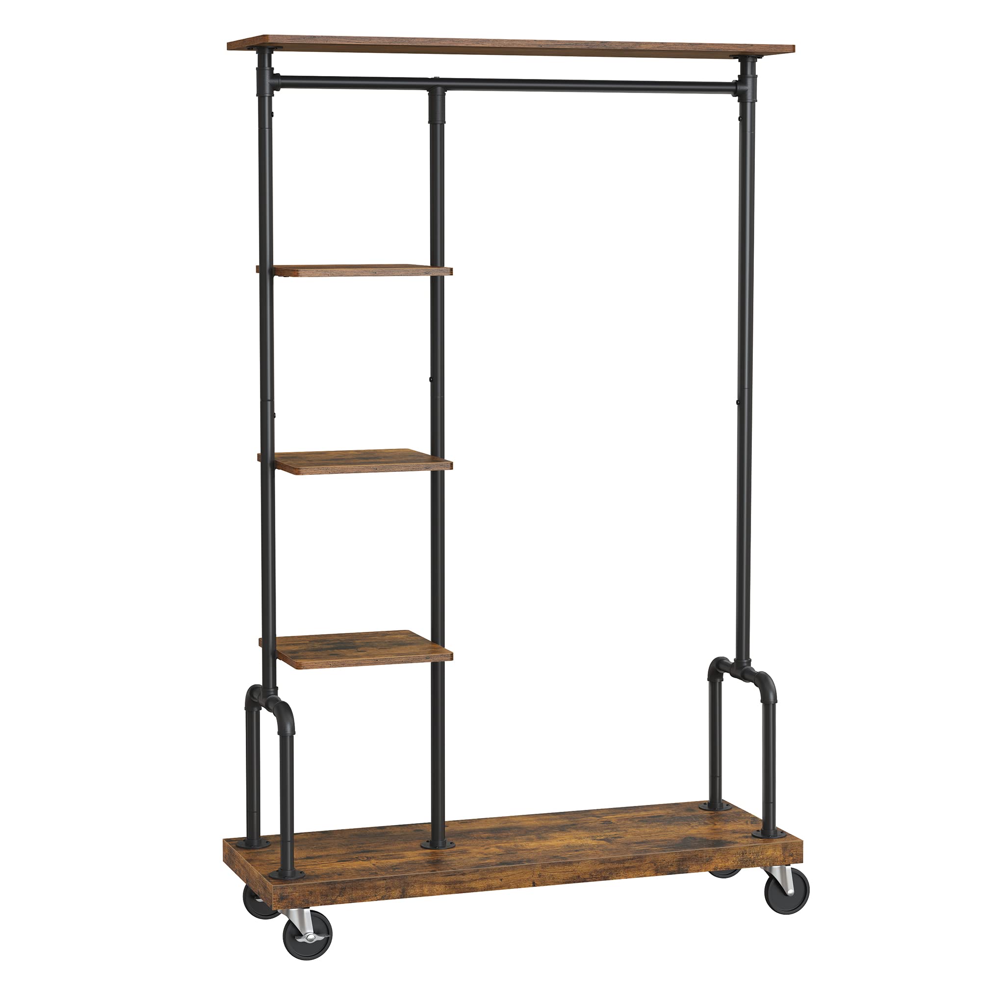 VASAGLE 5-Tier Rolling Garment Rack | Industrial Metal & Wood Clothes Rack