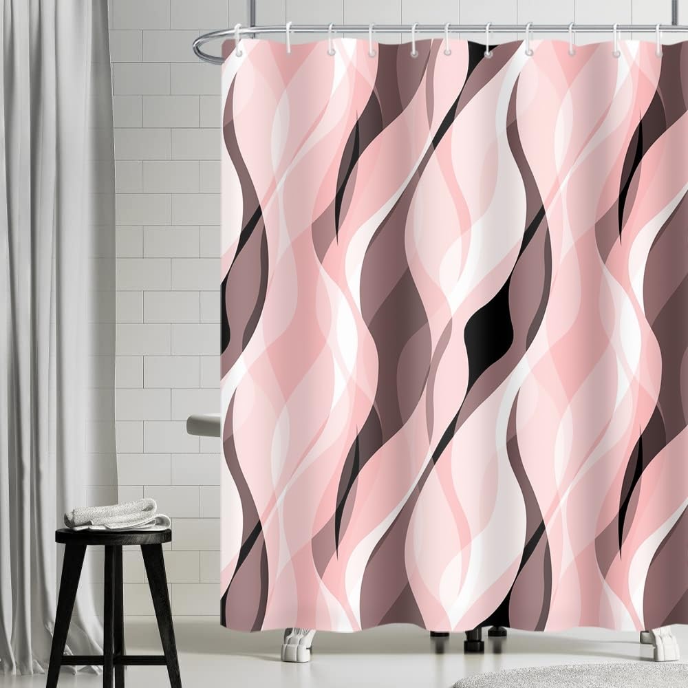 Uiiooazy Pastel Pink Shower Curtain – Abstract Geometric Polyester Fabric