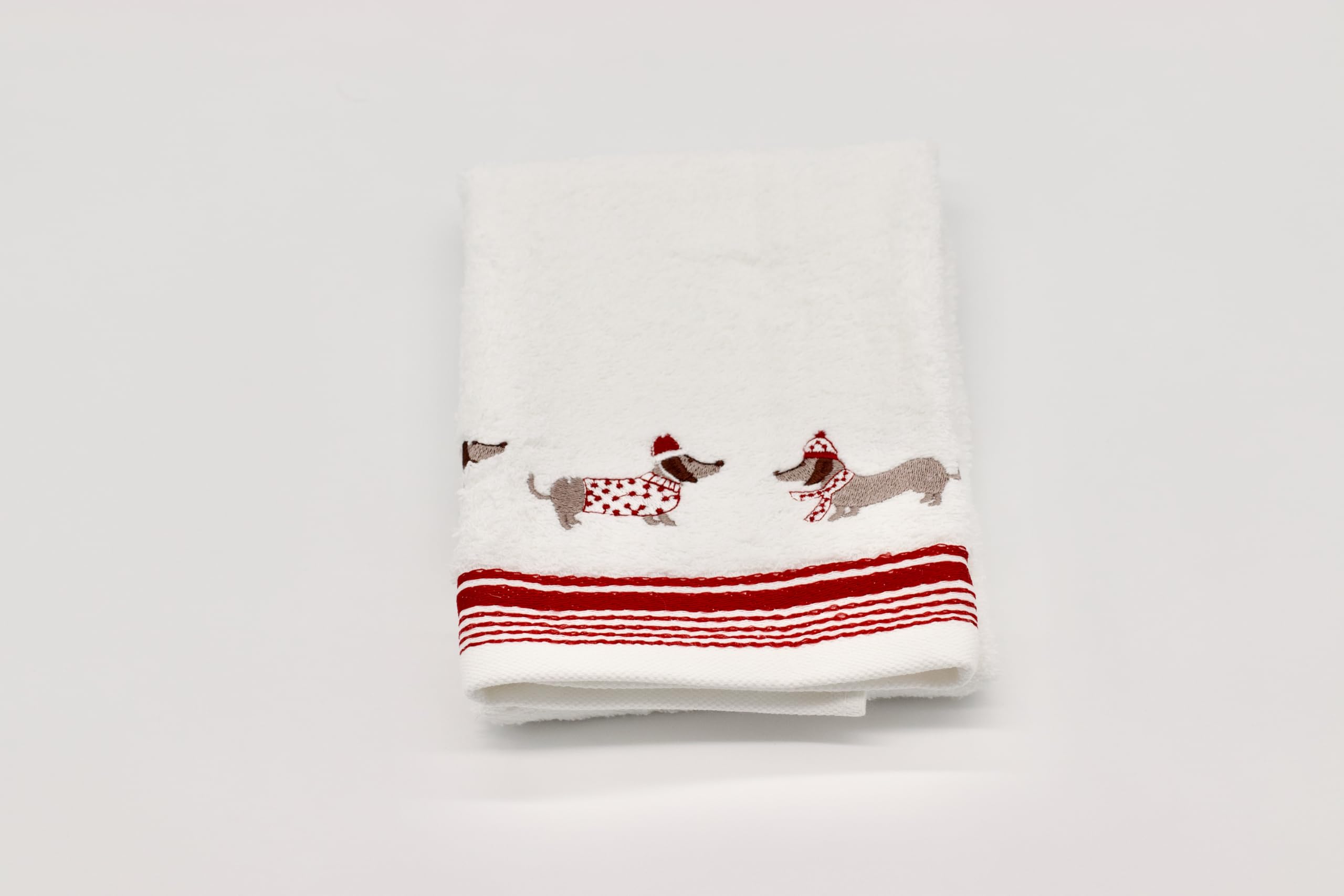 Lex's Linens Christmas Sausage Dog Embroidered Cotton Hand Towel