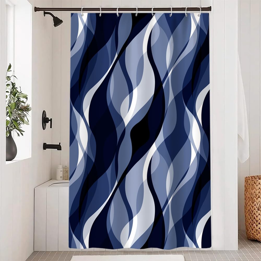 Uiiooazy Navy Blue Geometric Shower Curtain – Waterproof Polyester, 120x200cm