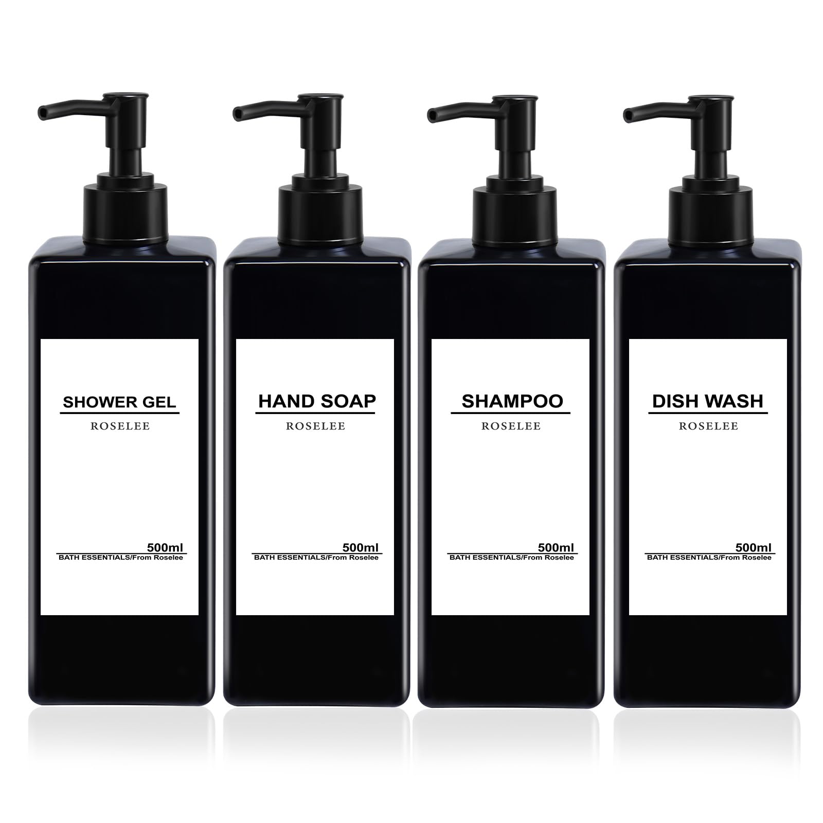 4-Pack 17oz Refillable Soap Dispenser Set | Black Plastic Bottles