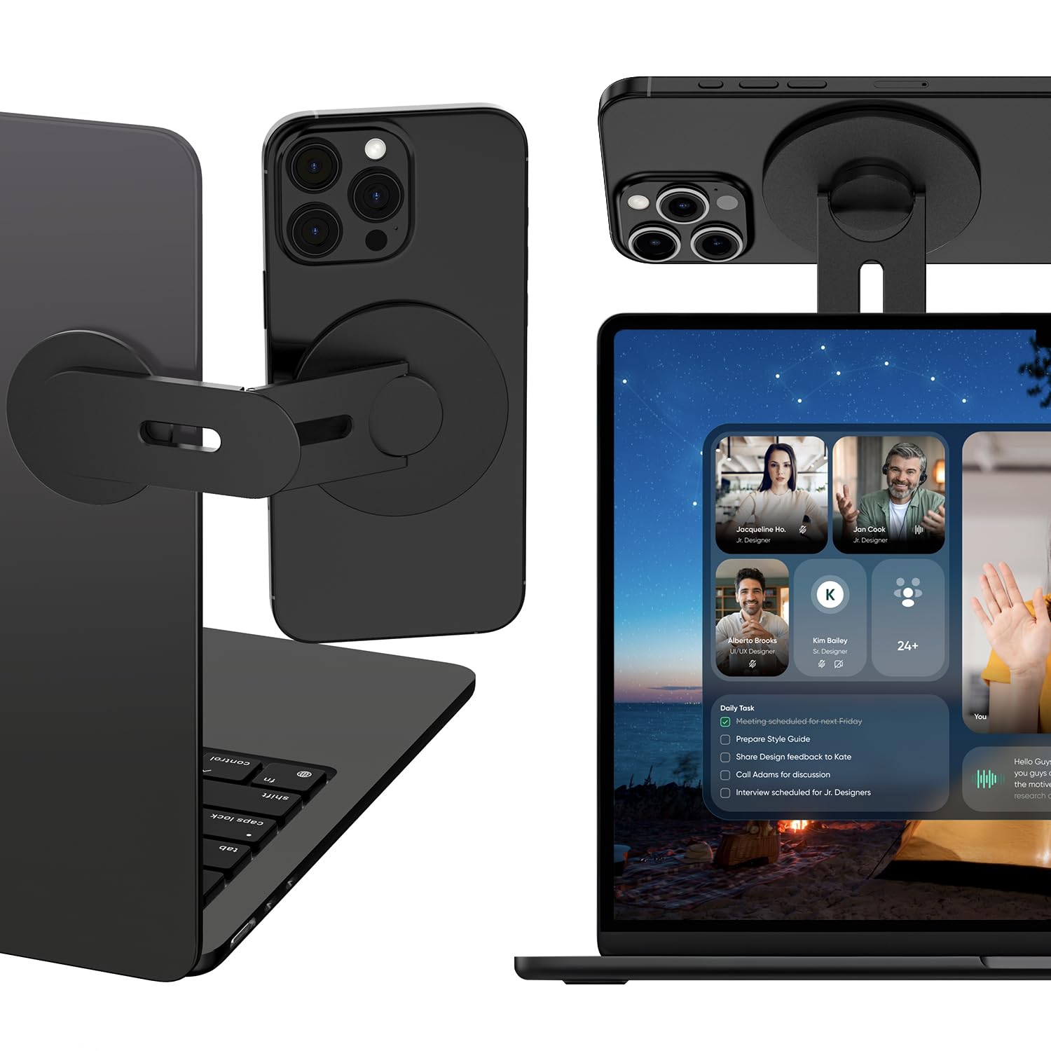 ALAFLY Magnetic Laptop Phone Holder | Foldable MagSafe Side Mount - Black
