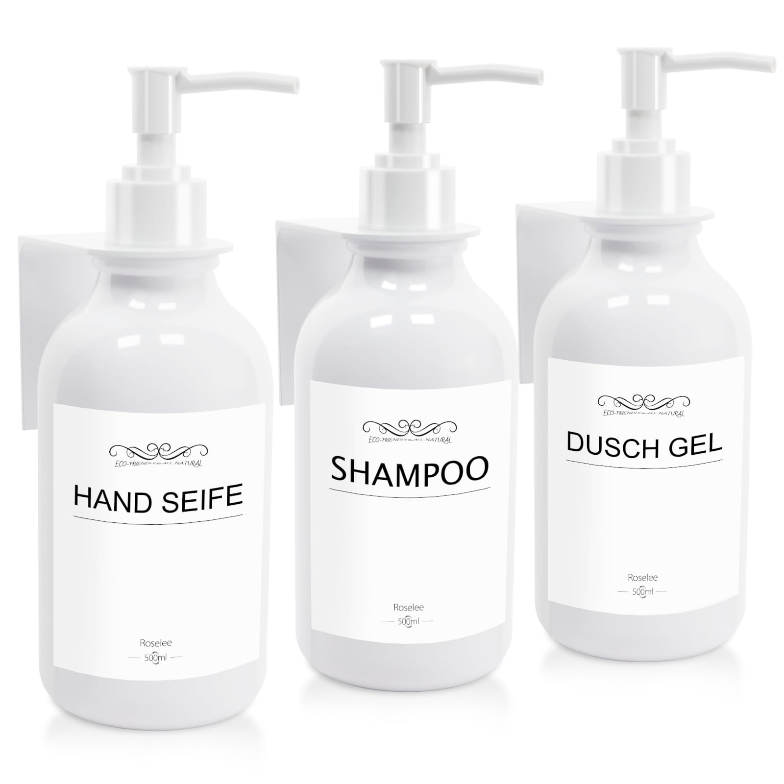 Roselee 3-in-1 Wall Mounted Soap Dispenser Set - White 500ml No Drill