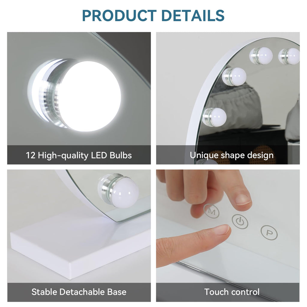YOURLITE Hollywood Vanity Mirror – Round LED Makeup Mirror with USB