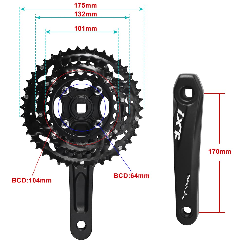 CYSKY 3x10 Speed Bike Crankset | 170mm 42-32-24T Aluminum MTB Crank Arm Set