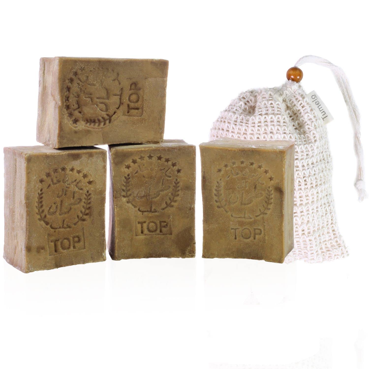 TUMELO Original Aleppo Soap - 4x200g Olive & Laurel Oil Set with Pouch