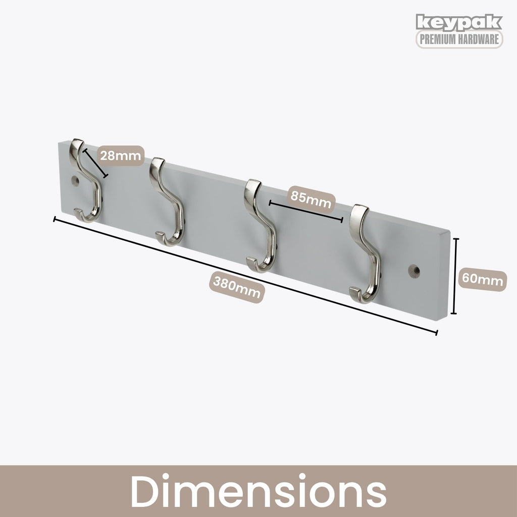 keypak Wall-Mounted Coat Rack – 4 Nickel Hooks on Stylish 38cm Grey Wood - image 3