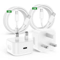 iPhone Fast Charger - 2Pack 20W USB C Plug & 2M Cable