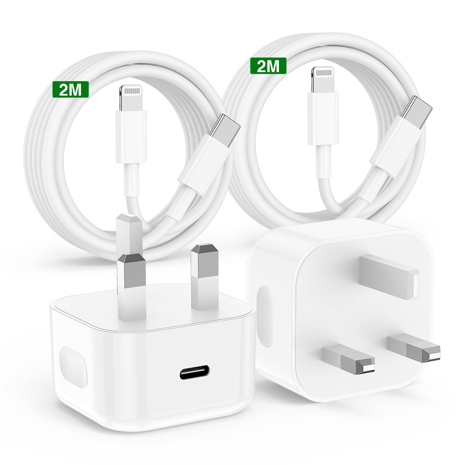 iPhone Fast Charger - 2Pack 20W USB C Plug & 2M Cable