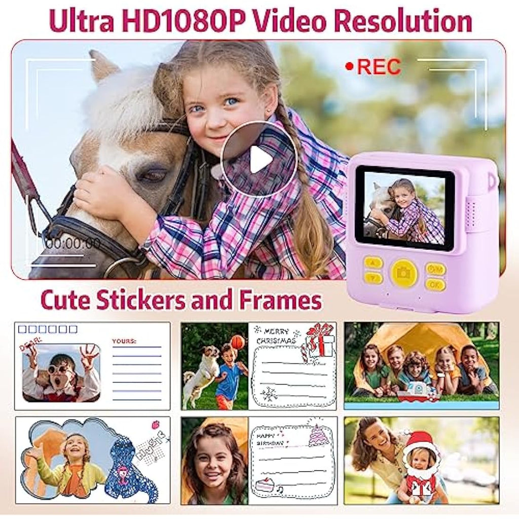 Kids Instant Print Camera | 1080P HD Digital Toy with 32GB SD Card
