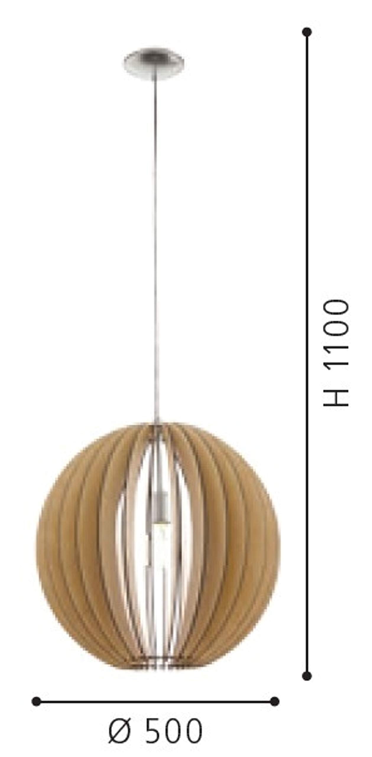 EGLO Cossano Pendant Light – 50cm Vintage Wood & Steel Hanging Lamp