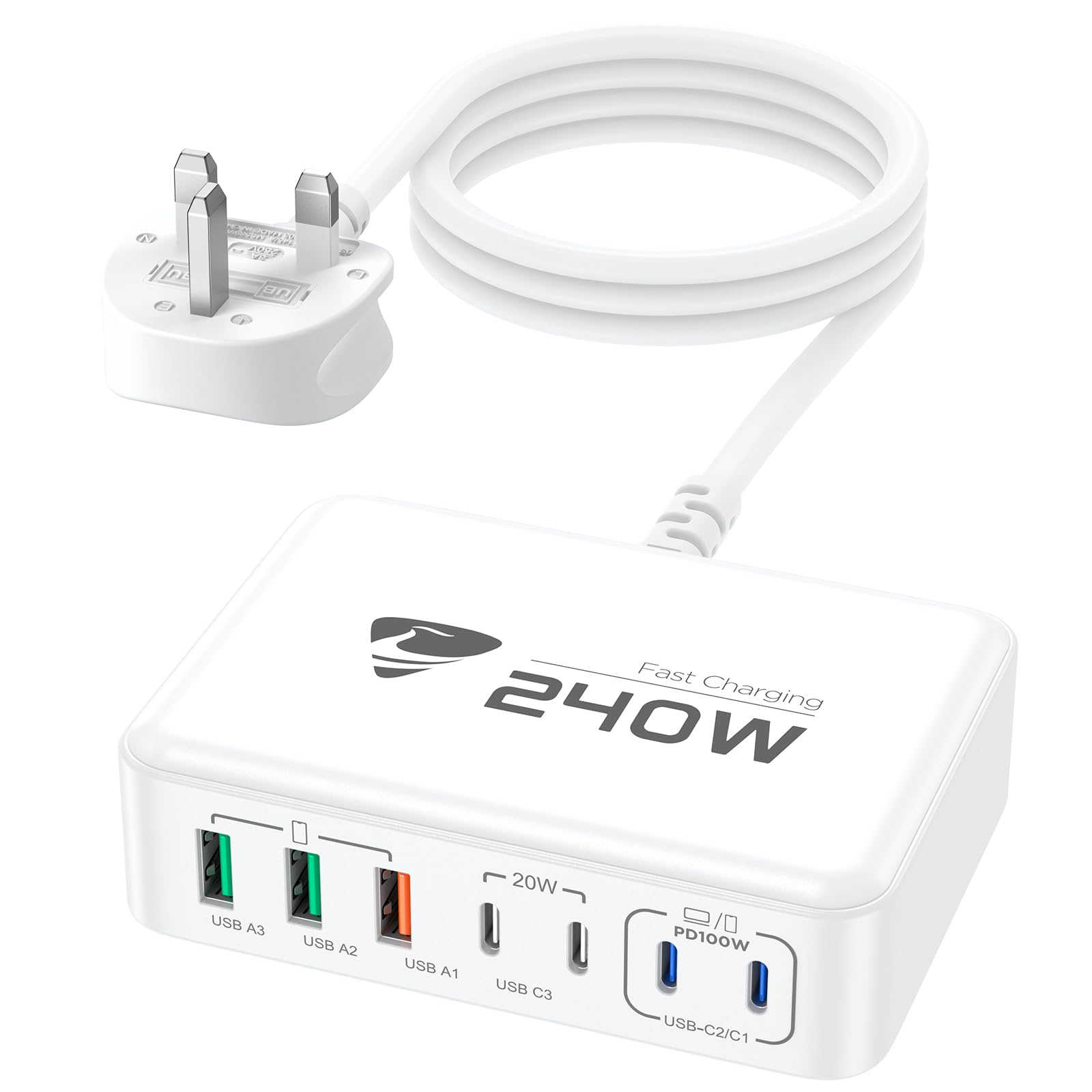 Jolof Store 240W USB C Charging Station – 7-Port GaN Fast Desktop Charger
