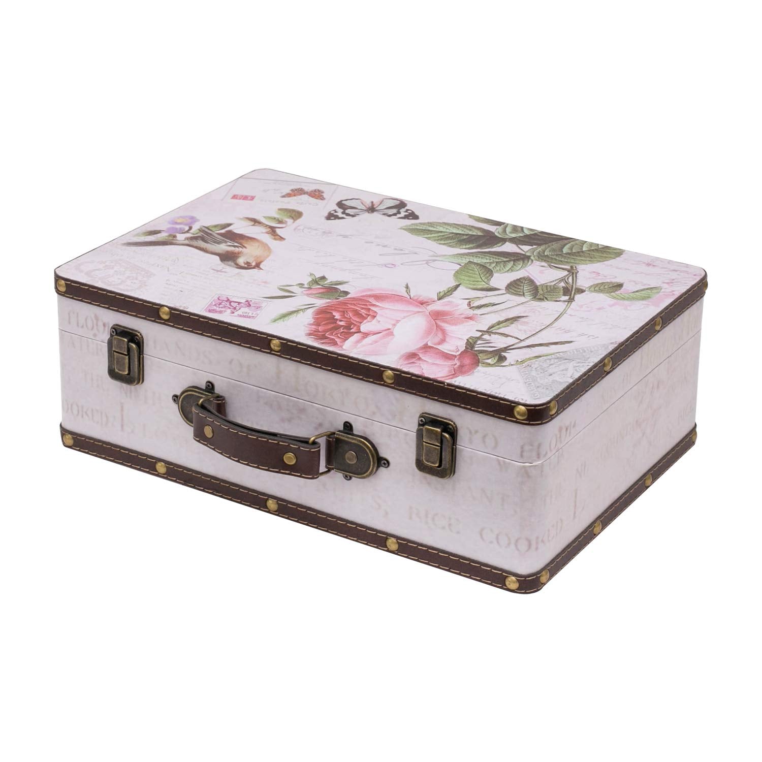 HMF Vintage Wooden Suitcase – Handmade Decorative Rose Trunk | 38cm