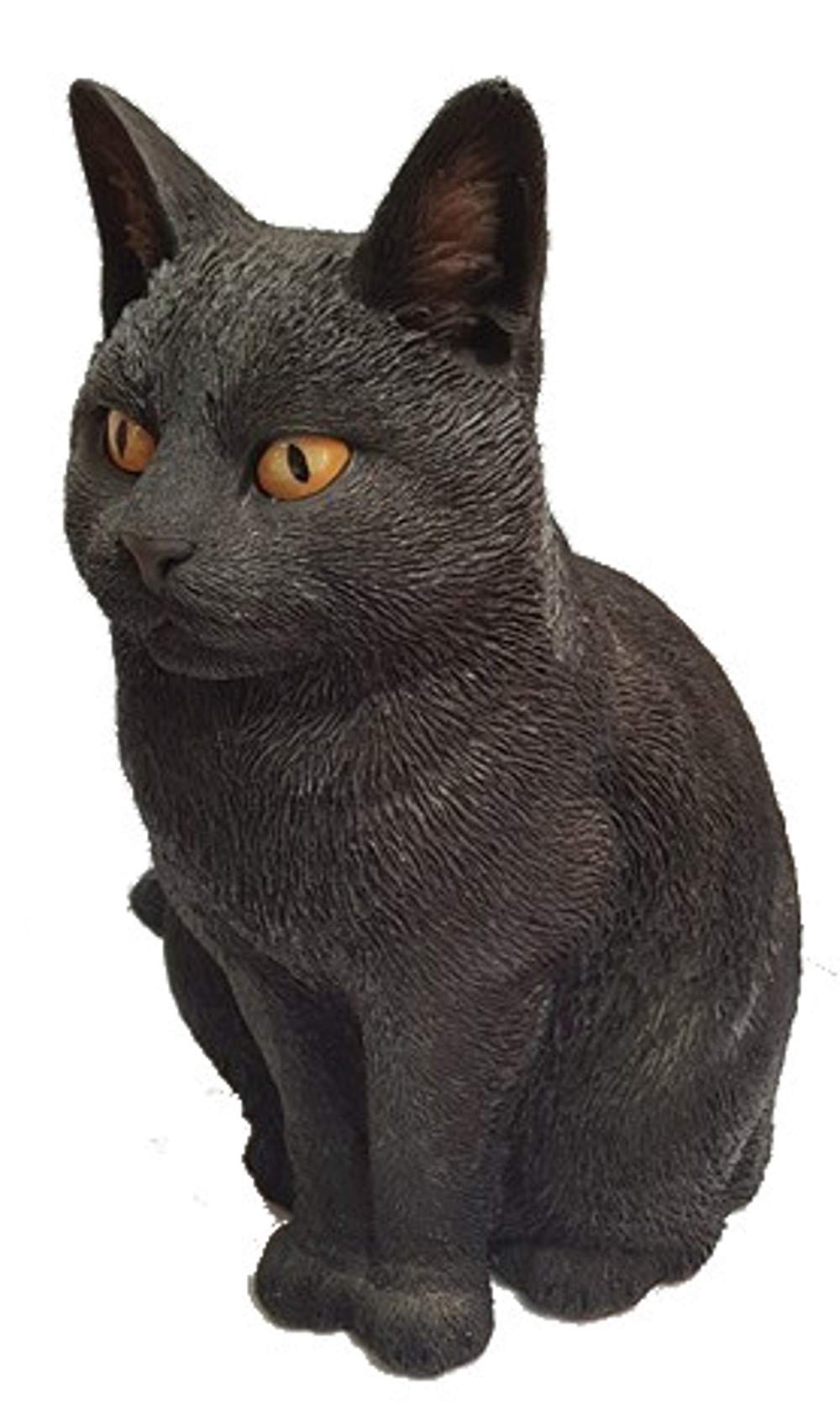 Realistic Black Sitting Cat Ornament – Detailed Garden Statue