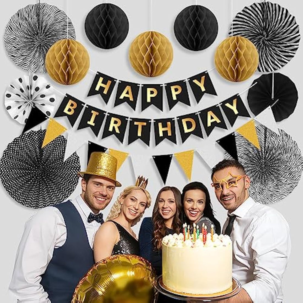 Wonsta Black and Gold Birthday Decorations - Reusable Party Kit