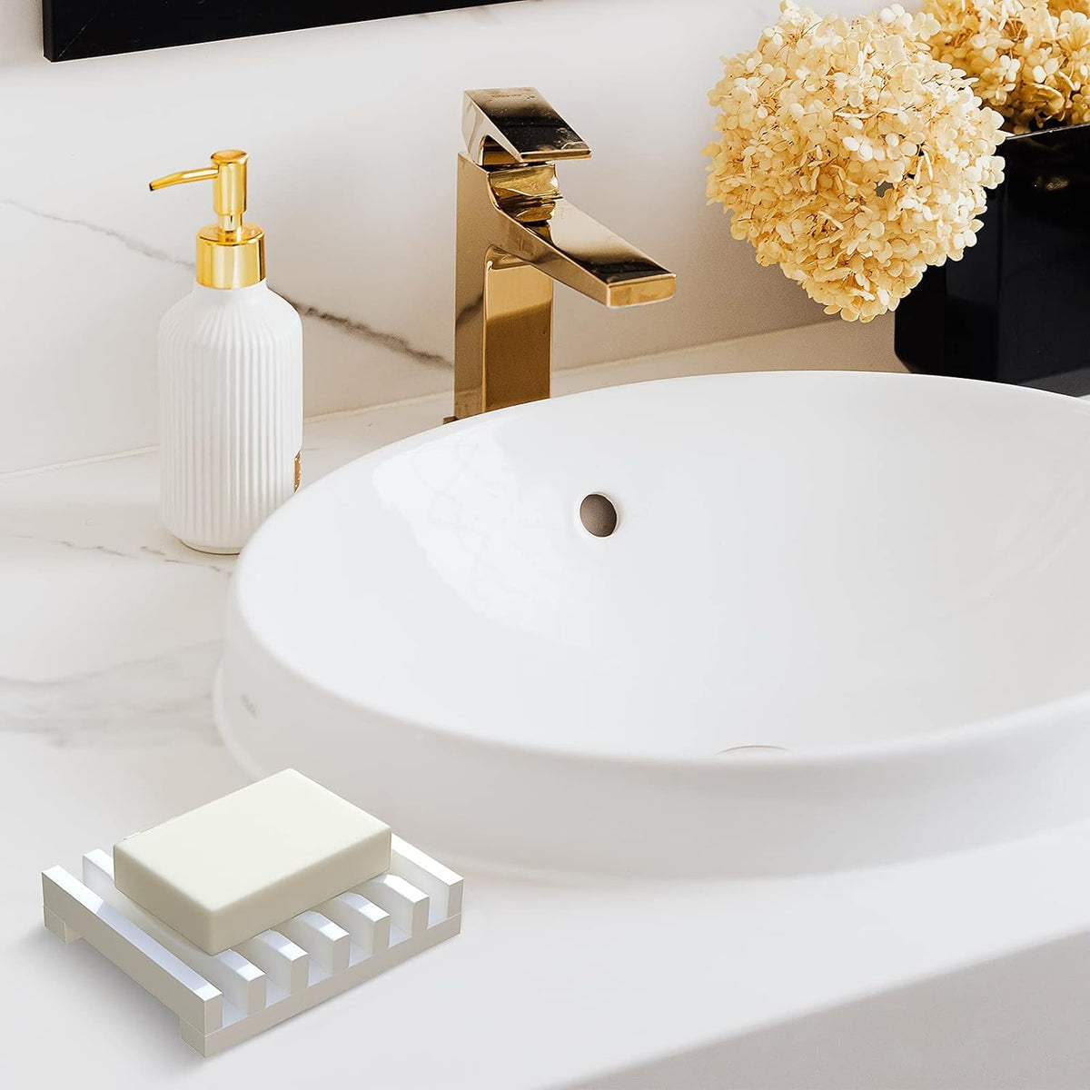 Topsky 2 Pack Silicone Soap Dish with Self-emptying Drainage White - image 5