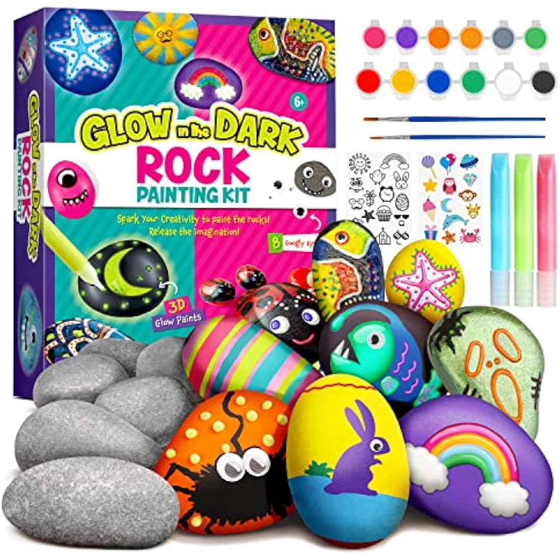 Jolof Store Rock Painting Kit – Glow in The Dark Arts and Crafts for Kids
