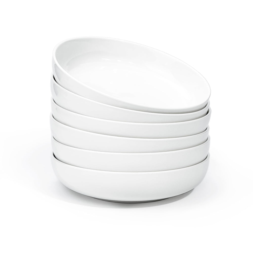Jassceram 8.5 Inch Porcelain Pasta Bowls - Set of 6 Large 36oz Salad Plates