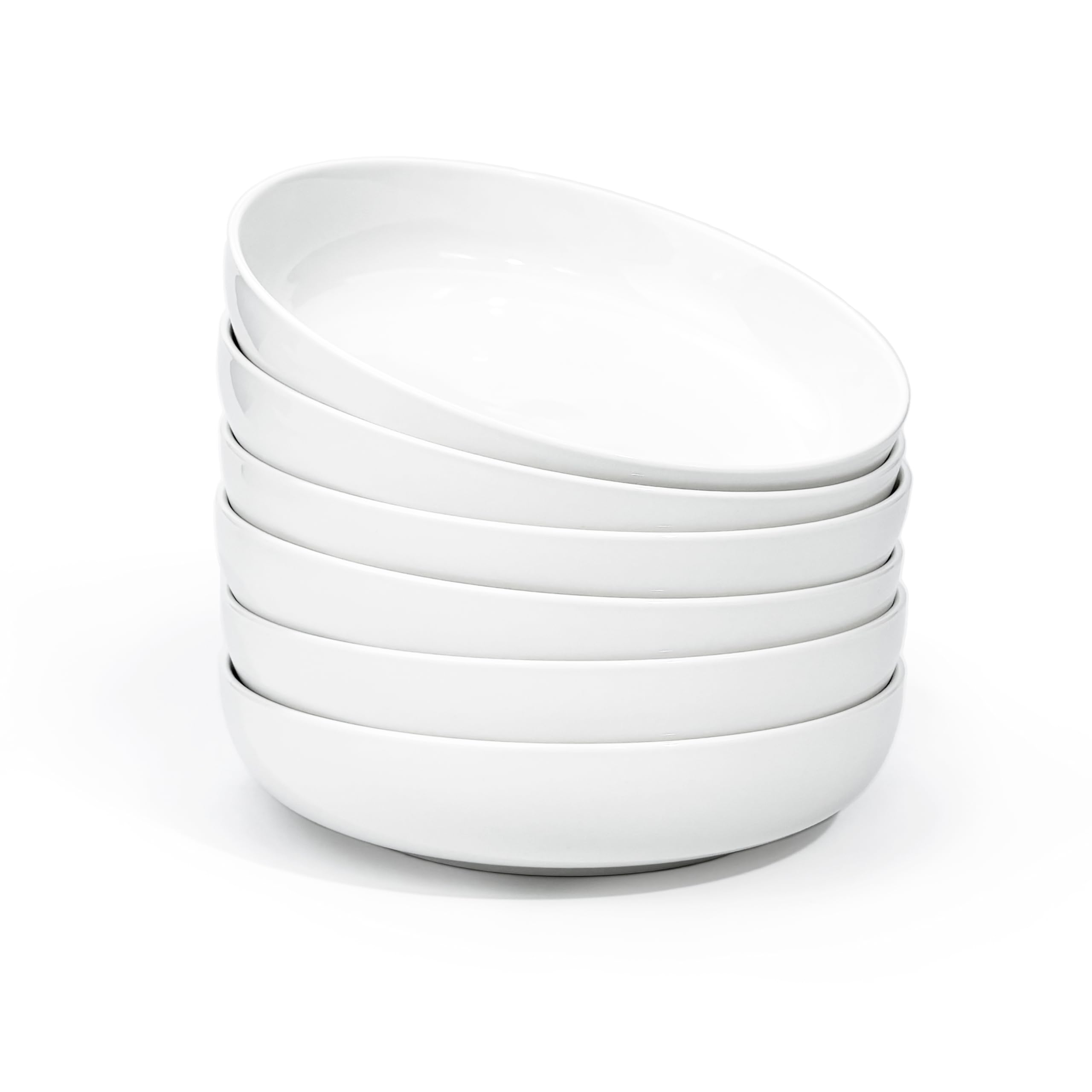 Jassceram 8.5 Inch Porcelain Pasta Bowls - Set of 6 Large 36oz Salad Plates