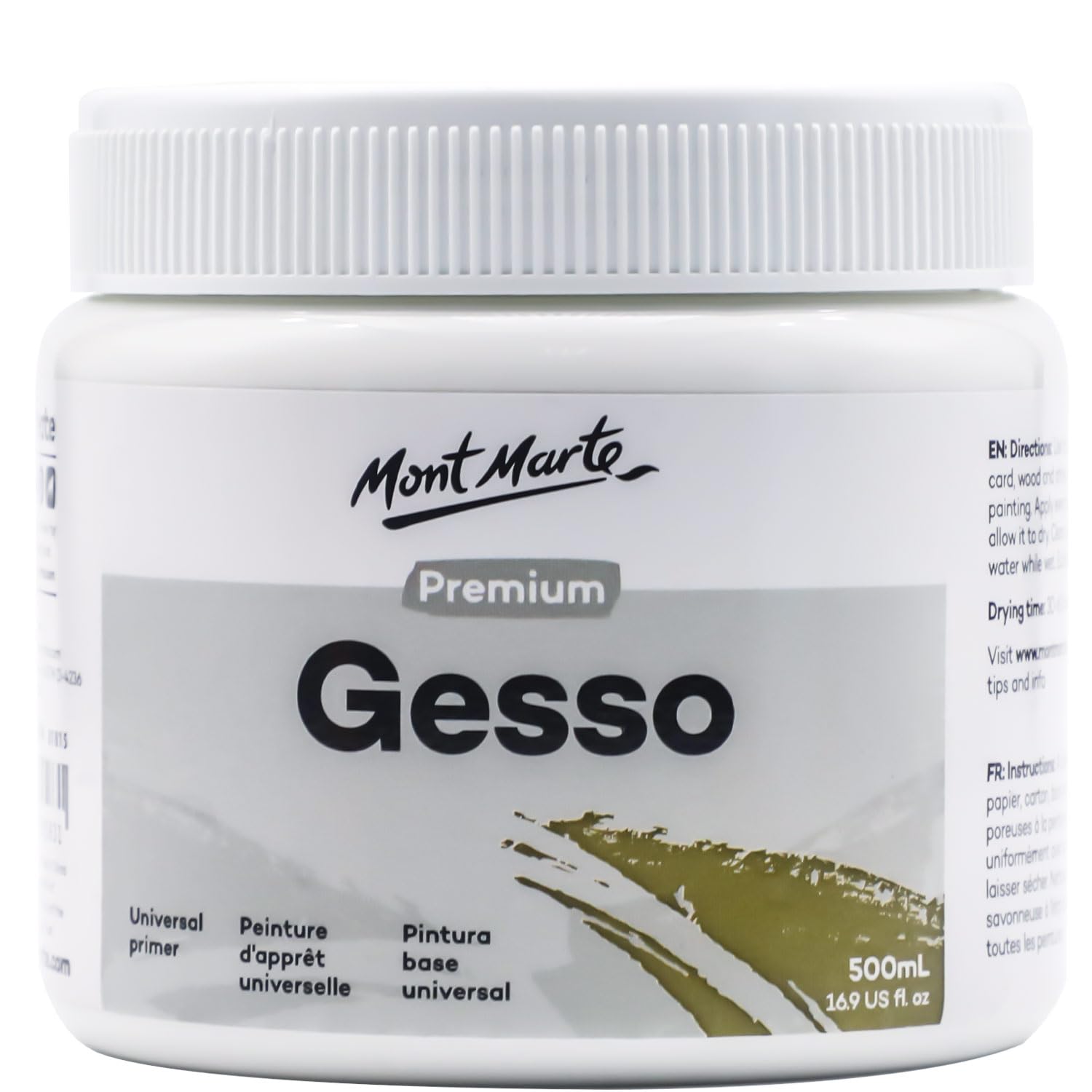 Mont Marte Premium Gesso White Acrylic Primer for Canvas - 500ml (16.9oz)