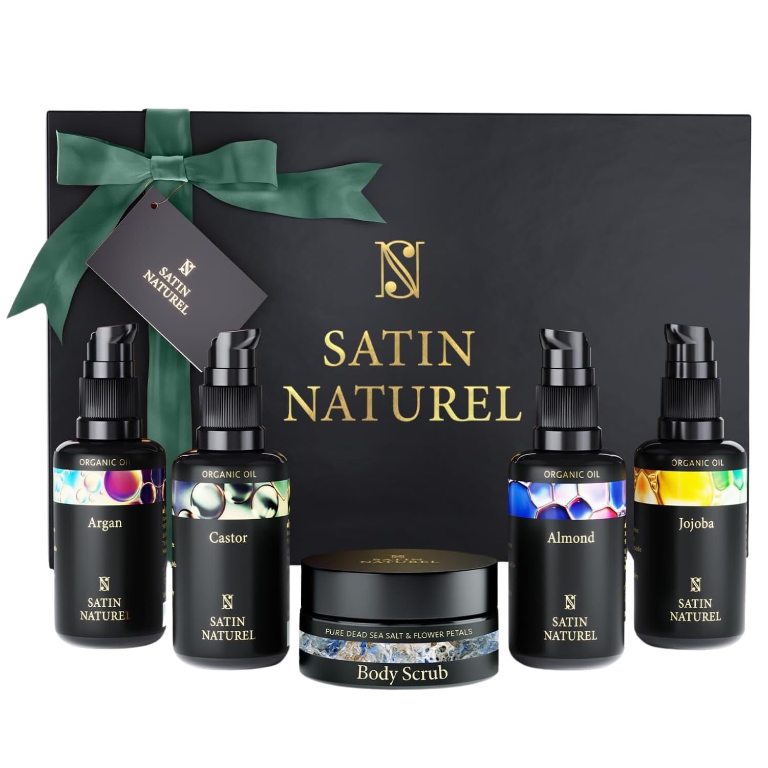 Satin Naturel Organic Hair & Body Oil Gift Set – 5-Piece Vegan Skincare Kit