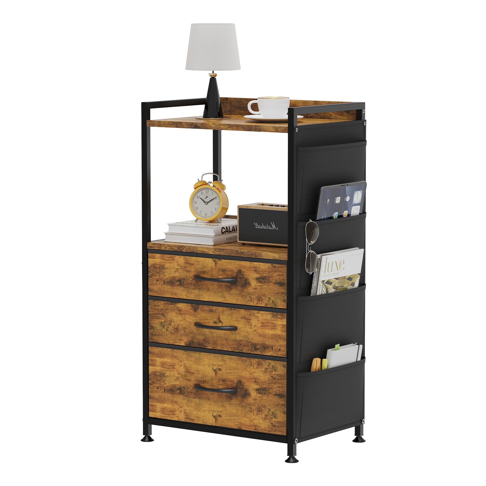 VASZOLA 3-Drawer Storage Organizer Tower | Wood Shelf Printer Stand