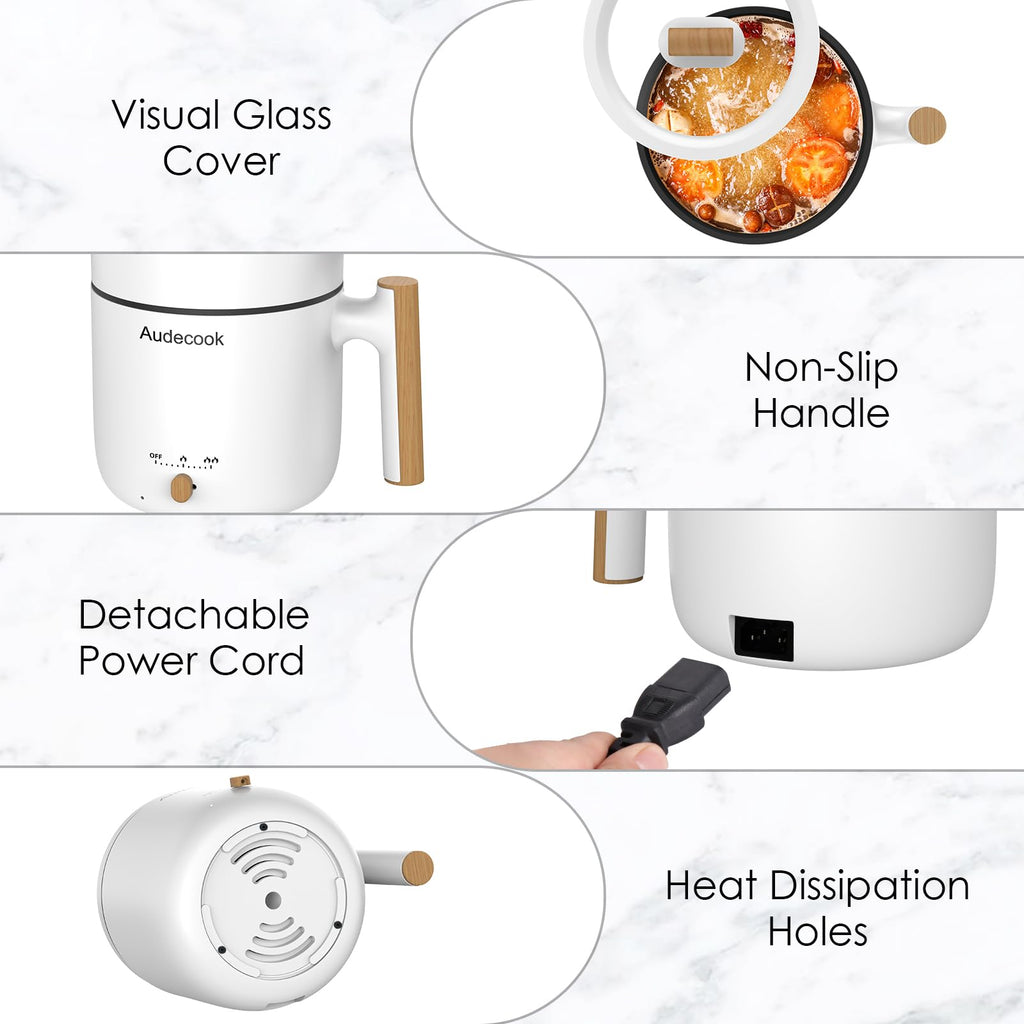 Audecook Electric Hot Pot with Steamer | 1.8L Non-Stick Portable Cooker