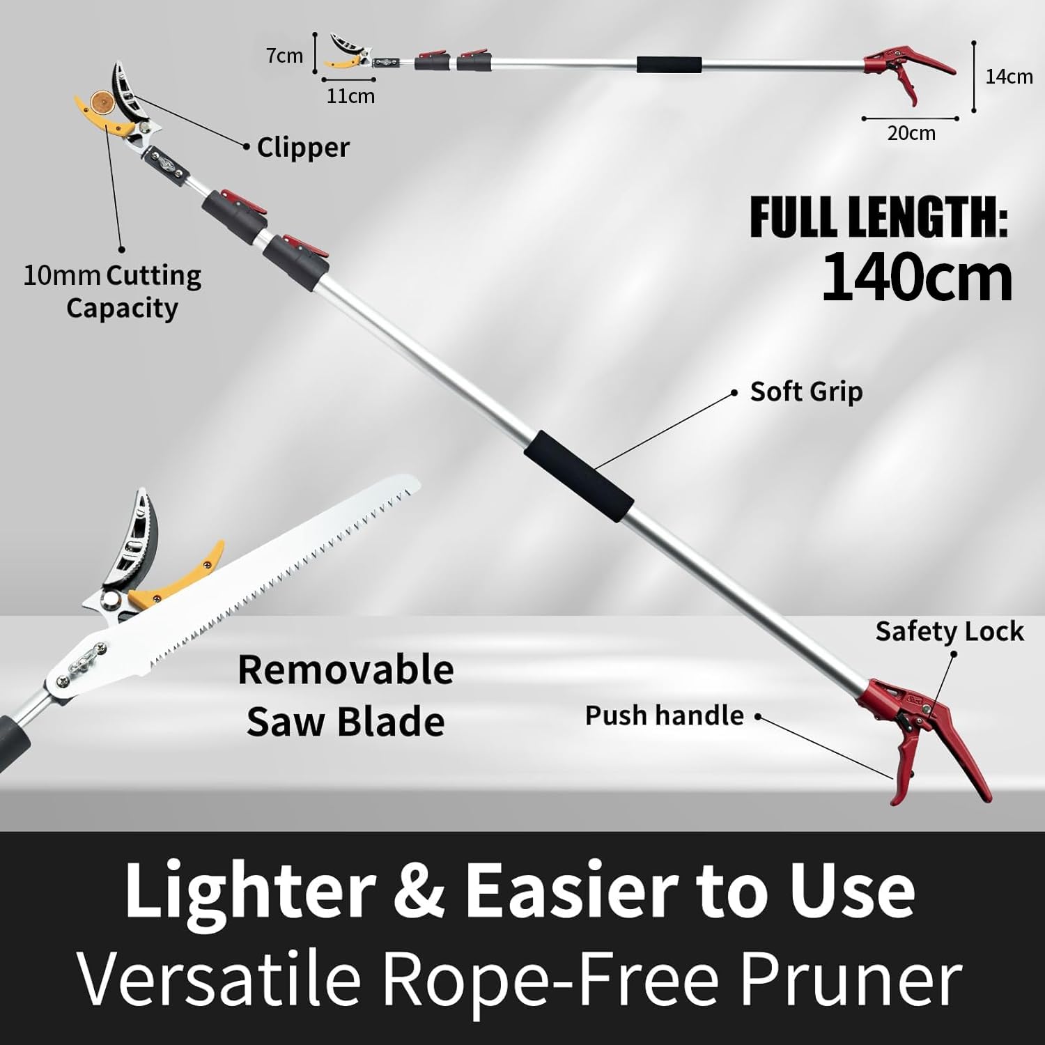 FLORA GUARD Extendable Tree Pruner – 1.4-3m Telescopic Pole Saw & Fruit Picker