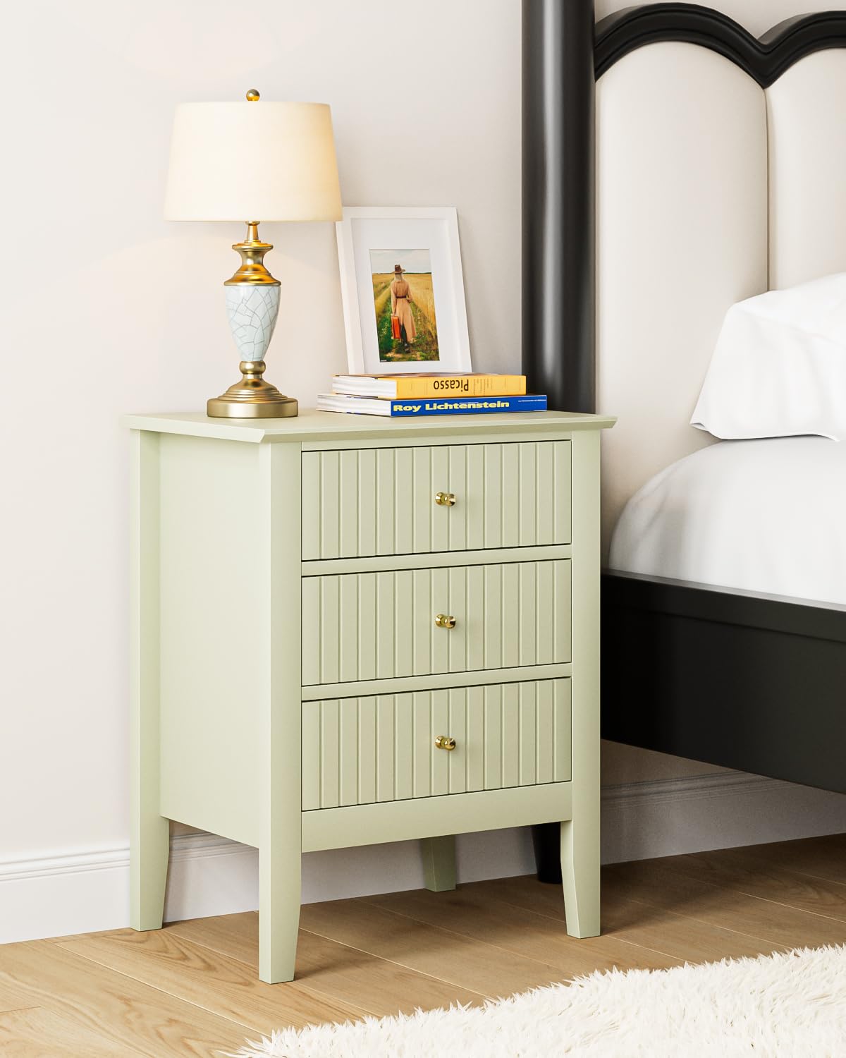 HEYZOEY 3-Drawer Green Nightstand – Modern Wooden Bedside Table