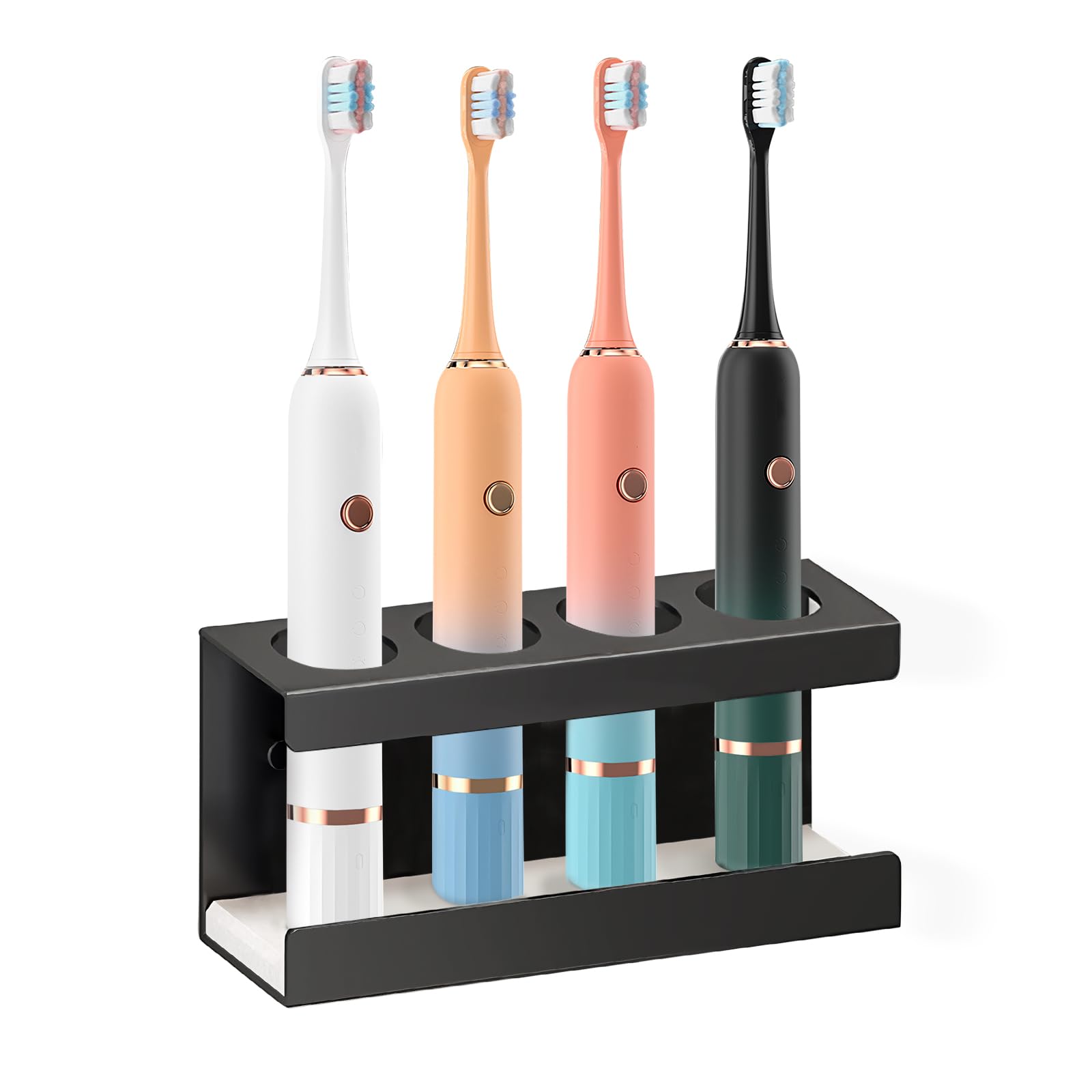 Minicoco Wall Mounted Electric Toothbrush Holder | 4 Slots Black Stainless Steel