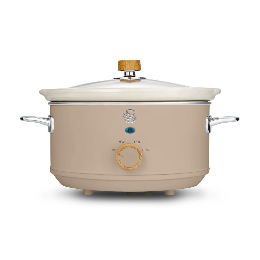 Swan Nordic Slow Cooker – 3.5L Ceramic Pot with Glass Lid, Oatmeal