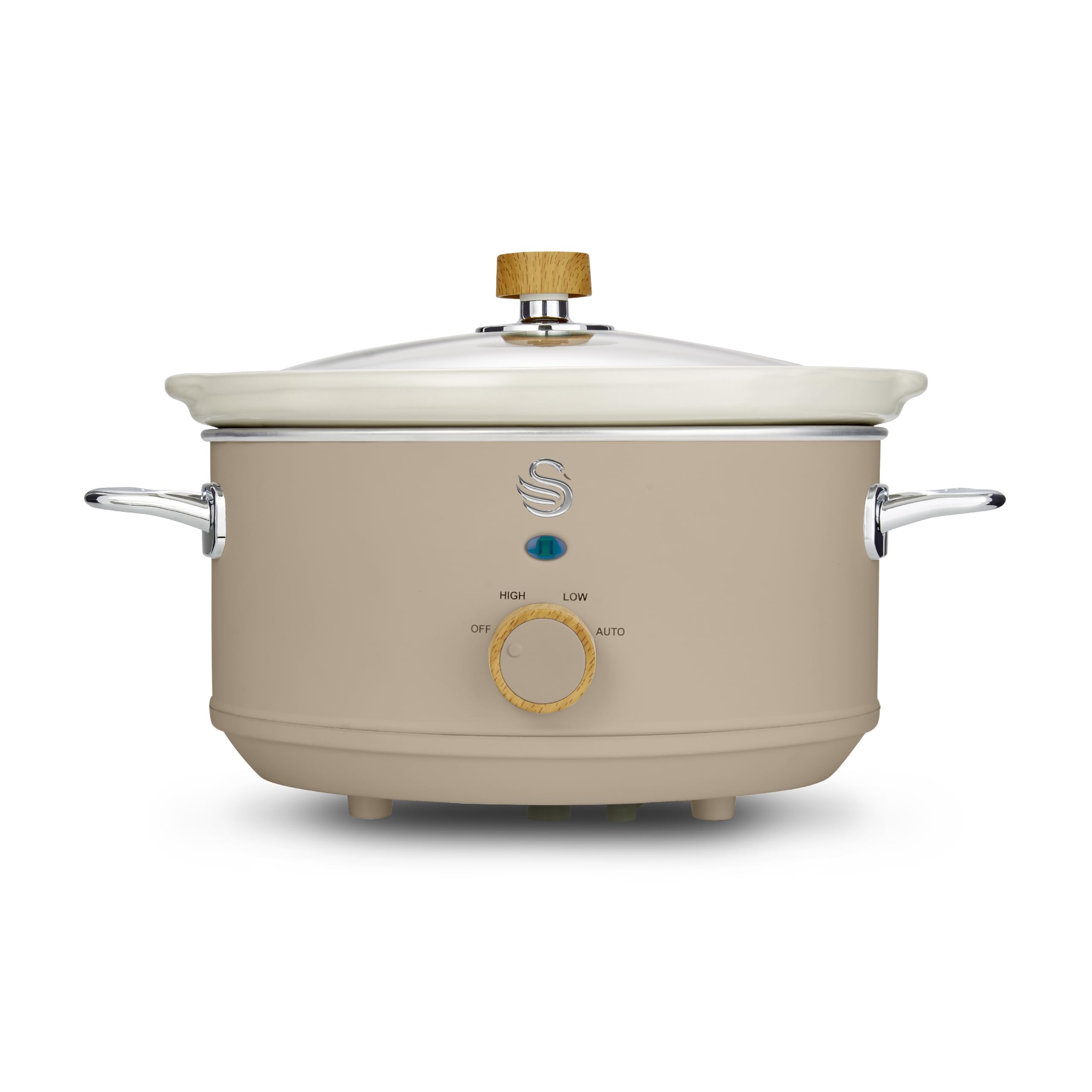 Swan Nordic Slow Cooker – 3.5L Ceramic Pot with Glass Lid, Oatmeal