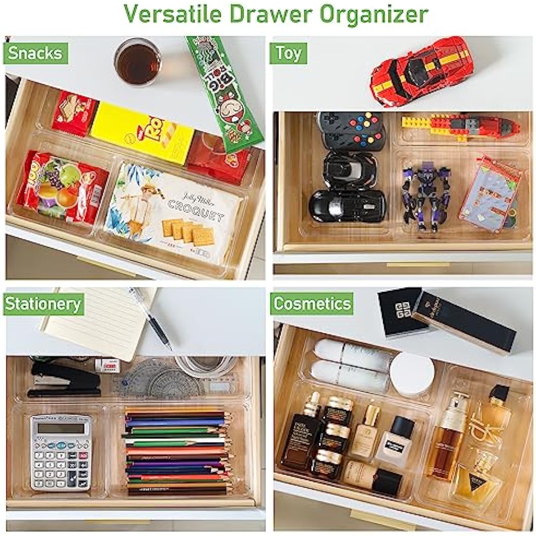 Giklux Clear Acrylic Drawer Organiser Trays - 6 Pcs Desk & Kitchen Dividers