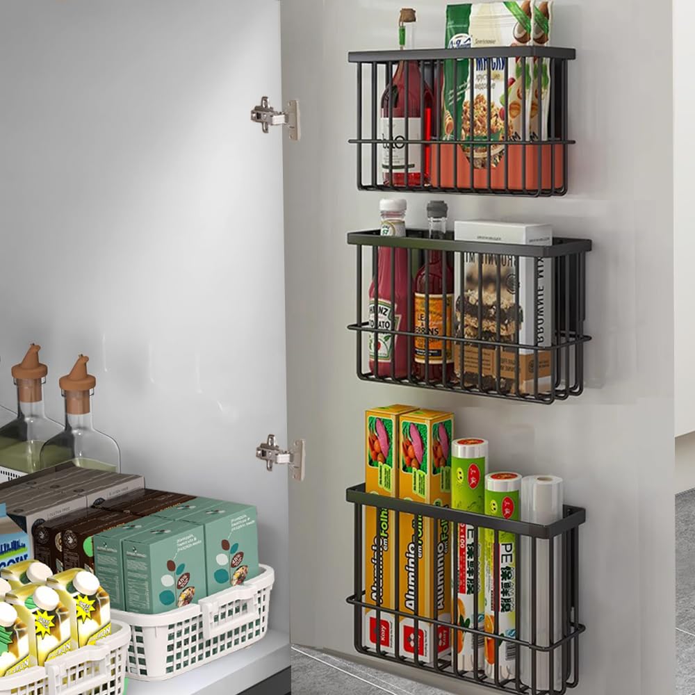 EigPluy 3 Pieces Kitchen Cabinet Door Storage Box, Self-Adhesive Storage Box, Wall Mounted Metal Storage Boxes,Cabinet/Bathroom/Fridge Small Items - image 3