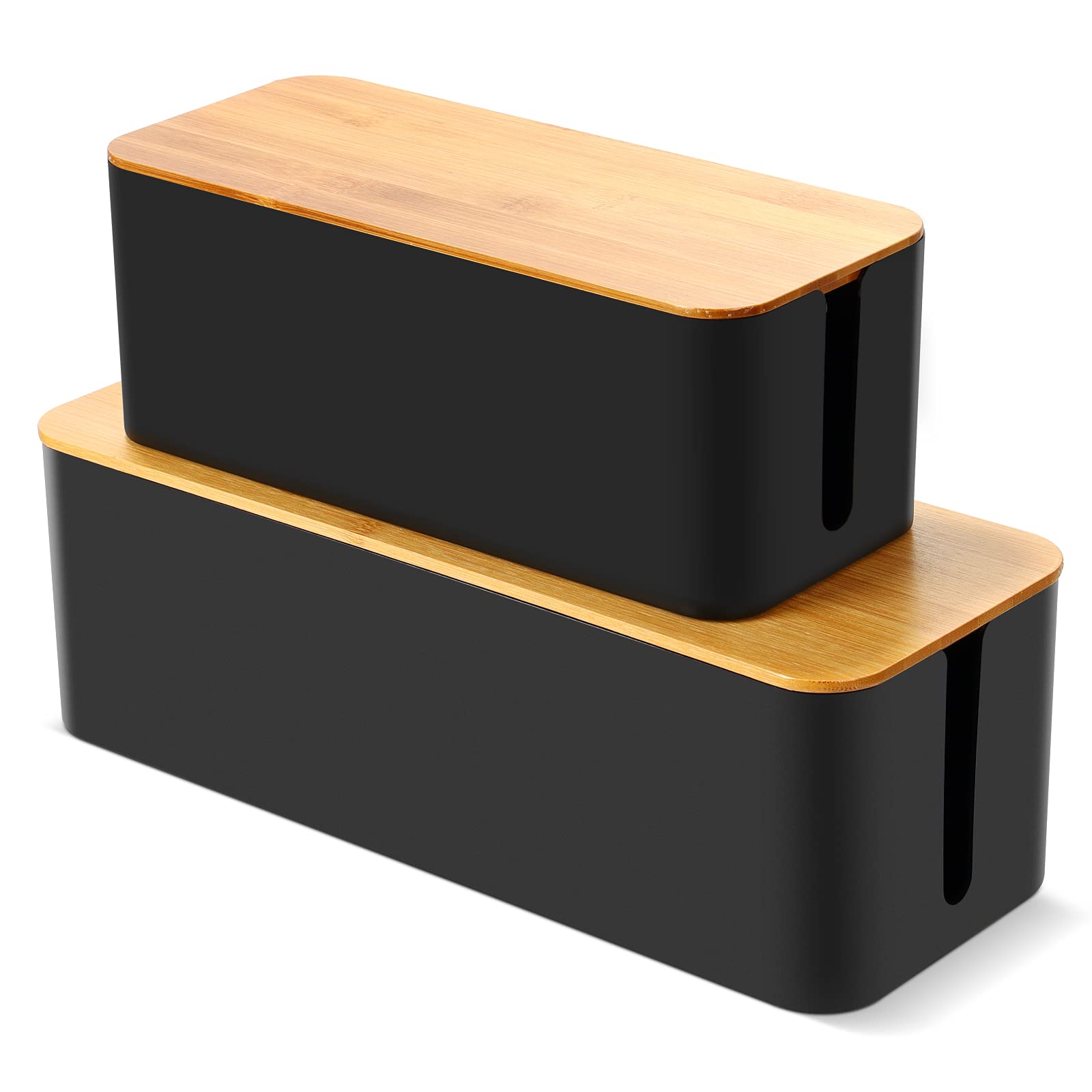 Cable Tidy Box Set of 2 – Bamboo Lid Wire Management Organiser