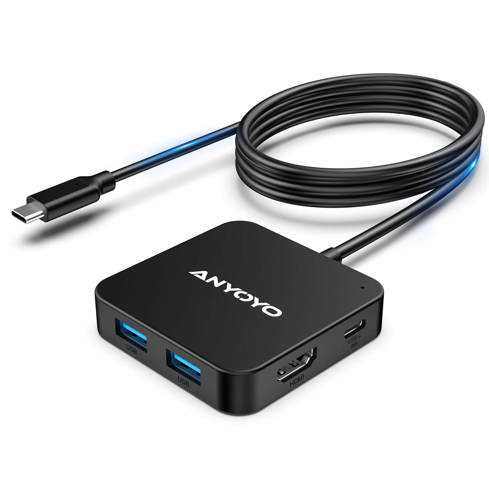 ANYOYO 6-in-1 USB C Hub – 4K HDMI, 100W PD & 4FT Cable Docking Station