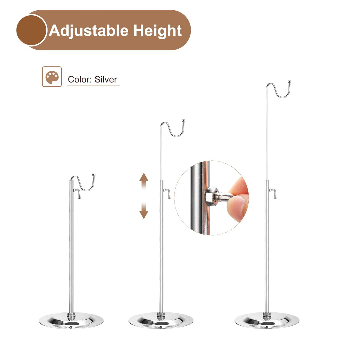 sourcing map Purse Display Stand Set 2 Pack Adjustable Tabletop Single Hook Handbag Rack Metal Bag Holder for Retail Boutique Store - Silver - image 3