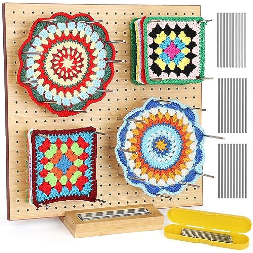 Aeelike 11" Bamboo Crochet Blocking Board with Pins for Granny Squares