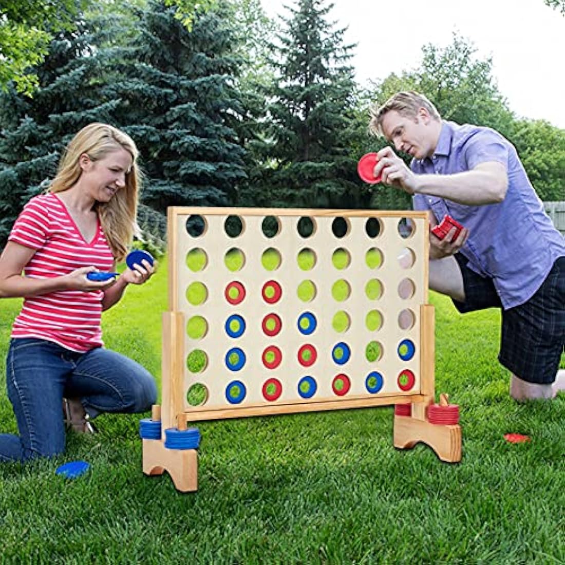Pointyard Giant Wooden 4 in a Row Game – 26x22in Outdoor Yard Toy Set