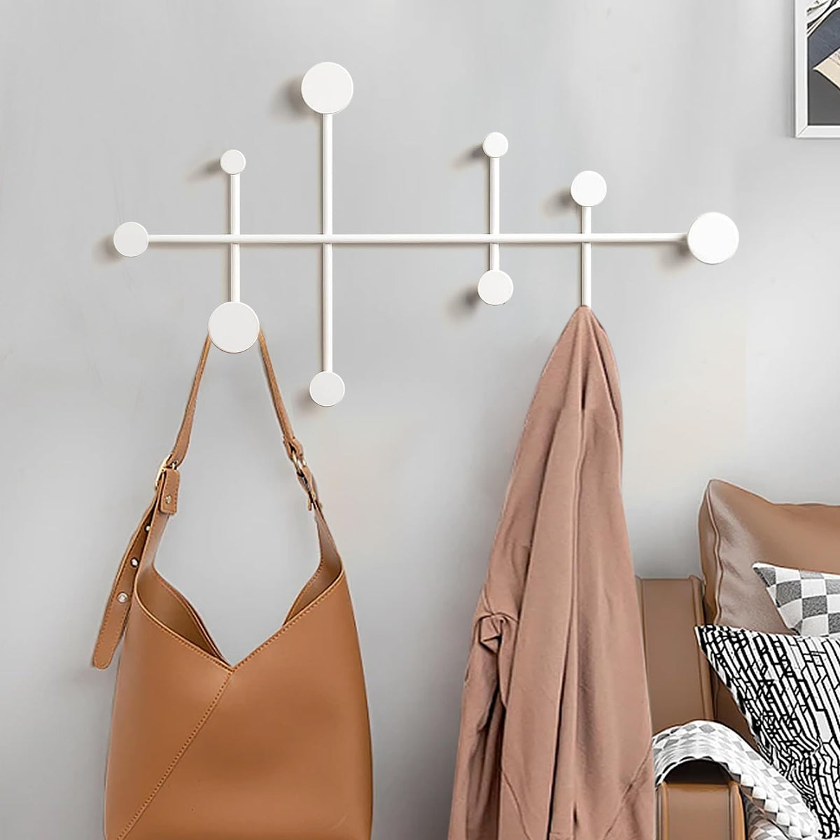 XLSBZ Coat Rack Shelf Wall Mounted,Modern Metal Coat Rack with 10 Hooks,Coat Hanger Wall Hooks for Clothe, Shats, Scarves White