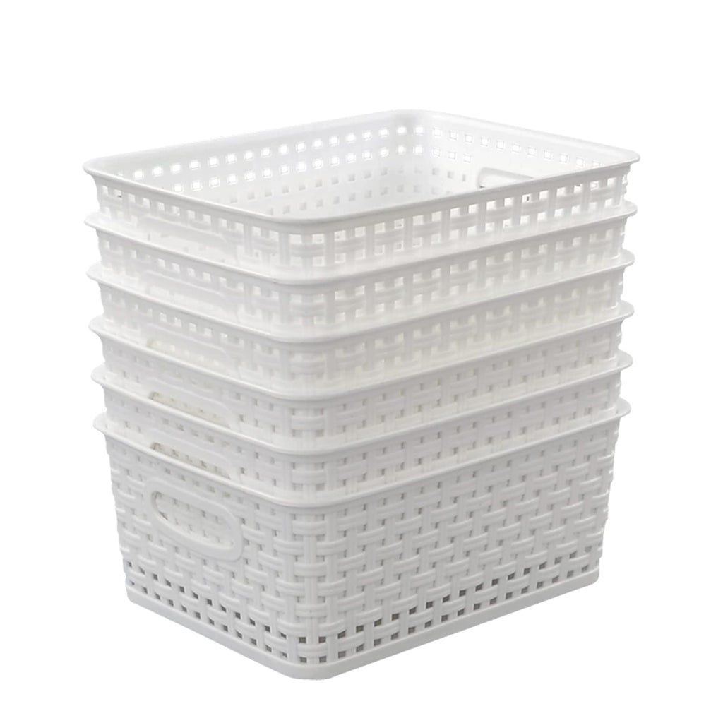 Easymanie 6-pack Plastic Woven Rattan Storage Basket, White - image 1