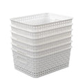 Easymanie 6-pack Plastic Woven Rattan Storage Basket, White - image 1