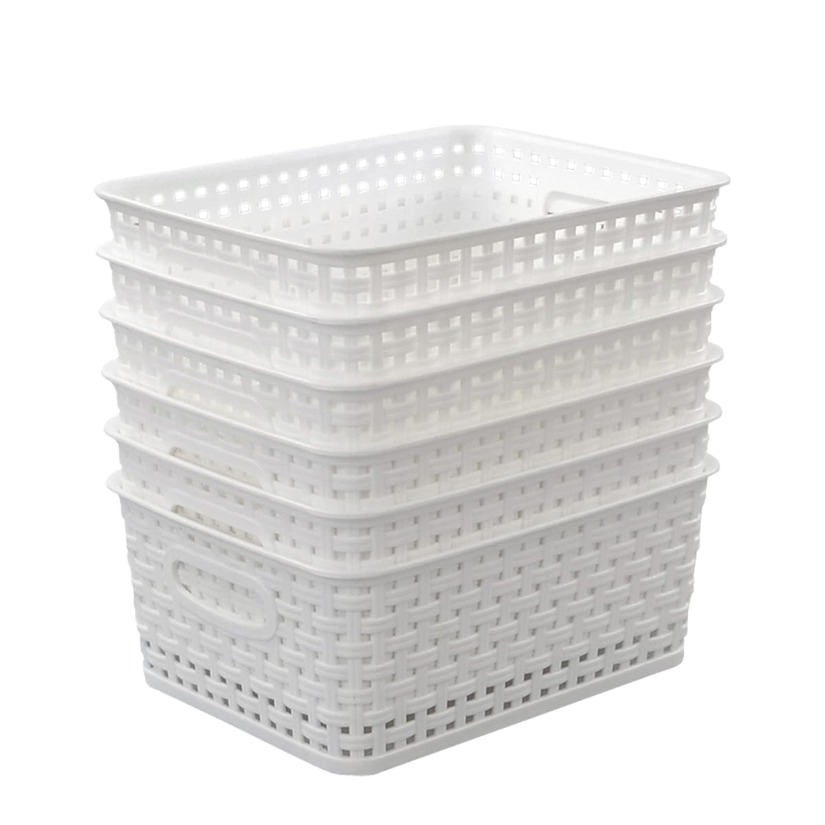 Easymanie 6-pack Plastic Woven Rattan Storage Basket, White - image 1