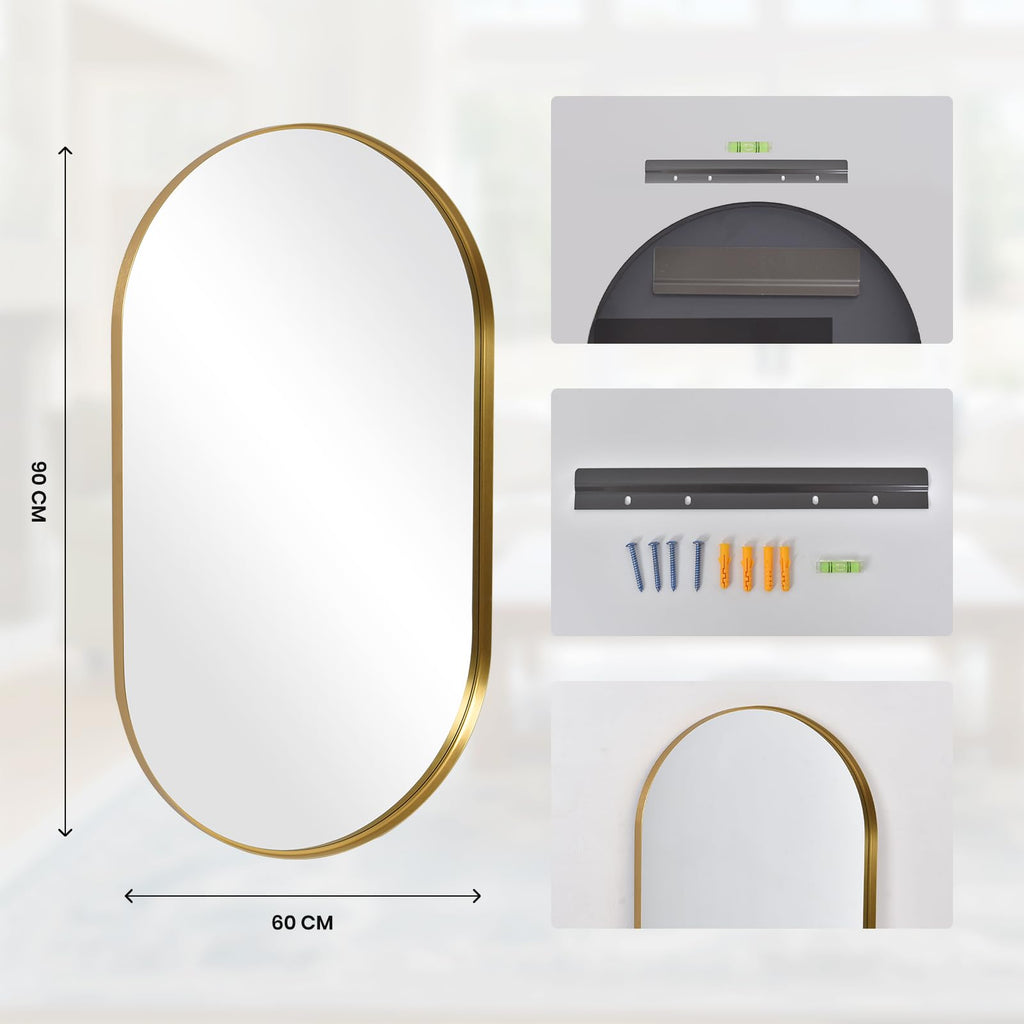 LunaMirror Oval Gold Wall Mirror – 60x90 CM Aluminum Vanity Mirror