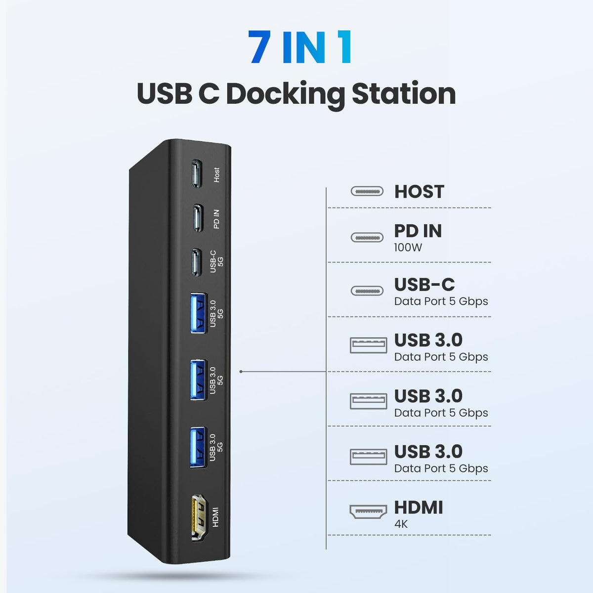tounee Laptop Stand with Detachable USB-C Hub, 100W PD Charging, 4K@60Hz HDMI, 3 USB Ports - image 3