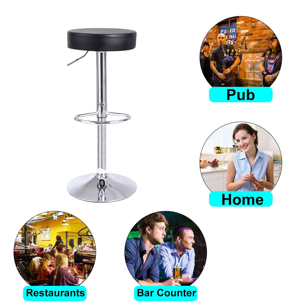 KKTONER Round Swivel Bar Stool - Adjustable PU Leather Backless Chair