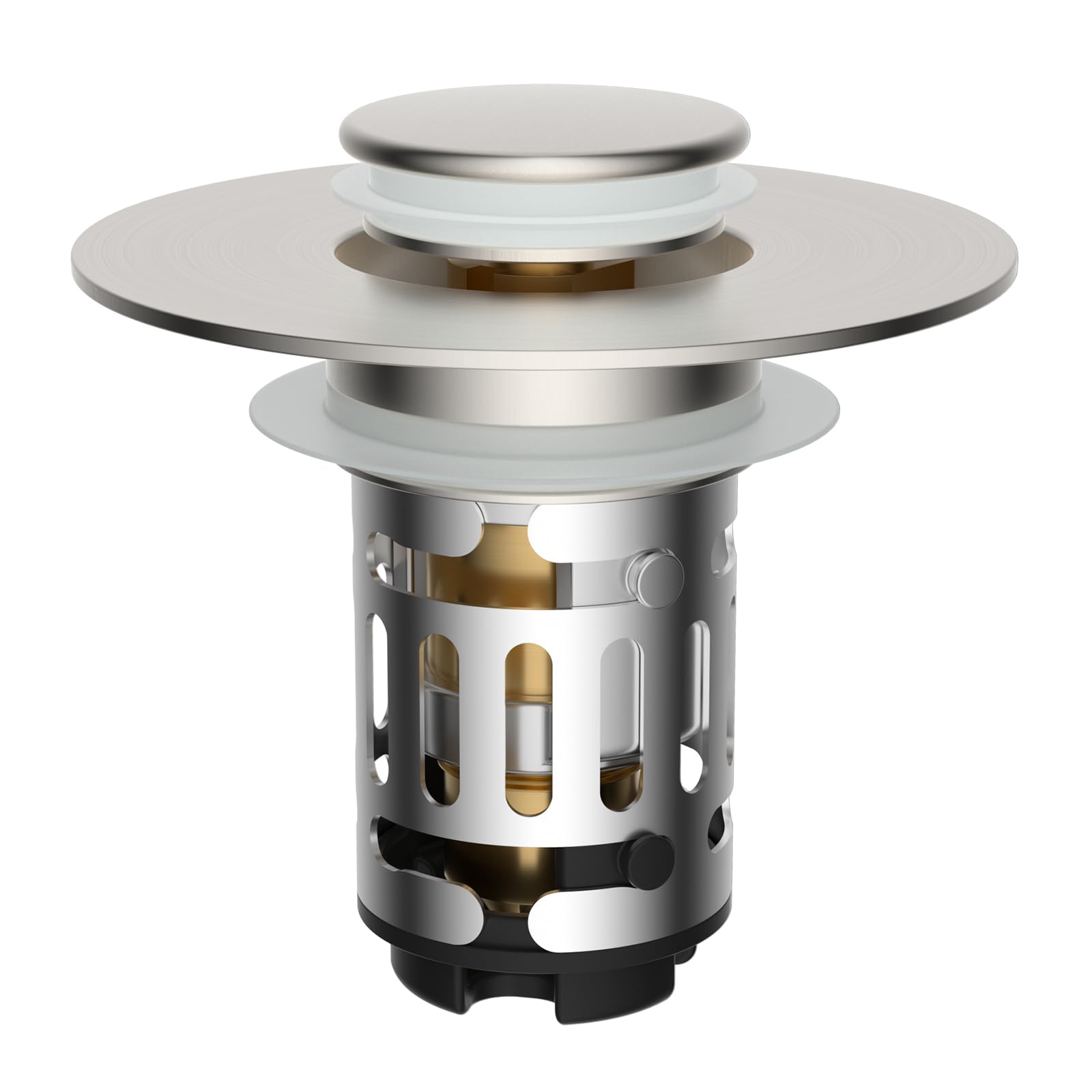 Hibbent Universal Pop Up Sink Stopper | Brass Drain Plug - Brushed Nickel